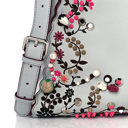 Fendi Vitello Seta Shiny Nappa Pearl Scalloped Studded Floral Embroidered Medium Peekaboo Iconic Satchel Grigio Perla Multicolor 11 of 18