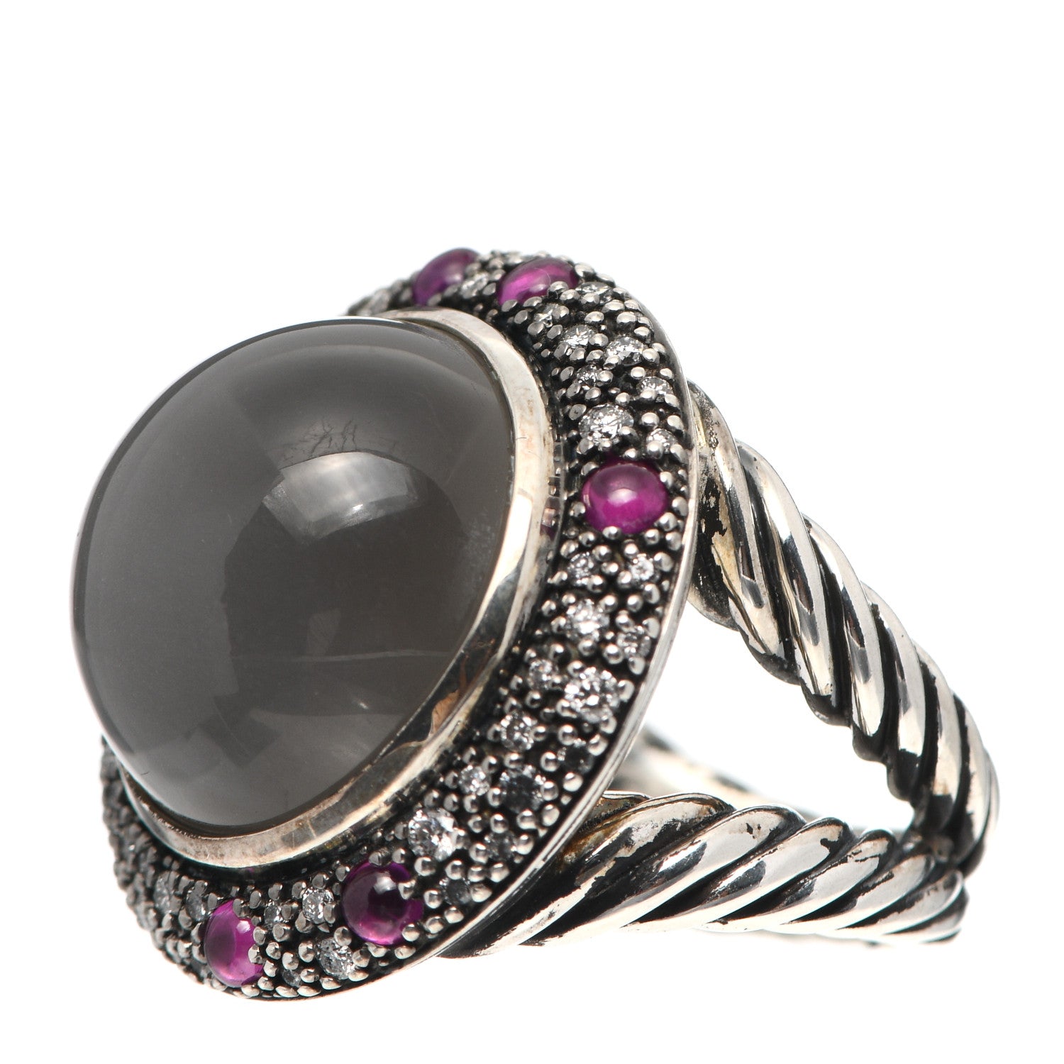 David Yurman Sterling Silver Diamond Ruby Moonstone Midnight Melange Cocktail Ring 52 6 3 of 6