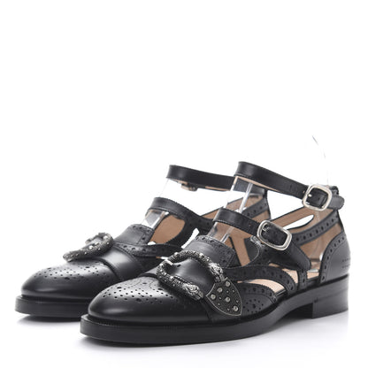 Gucci Calfskin Bee Embroidered Womens Queercore Brogue Wingtip Monk Strap Loafers 38.5 Black 3 of 9