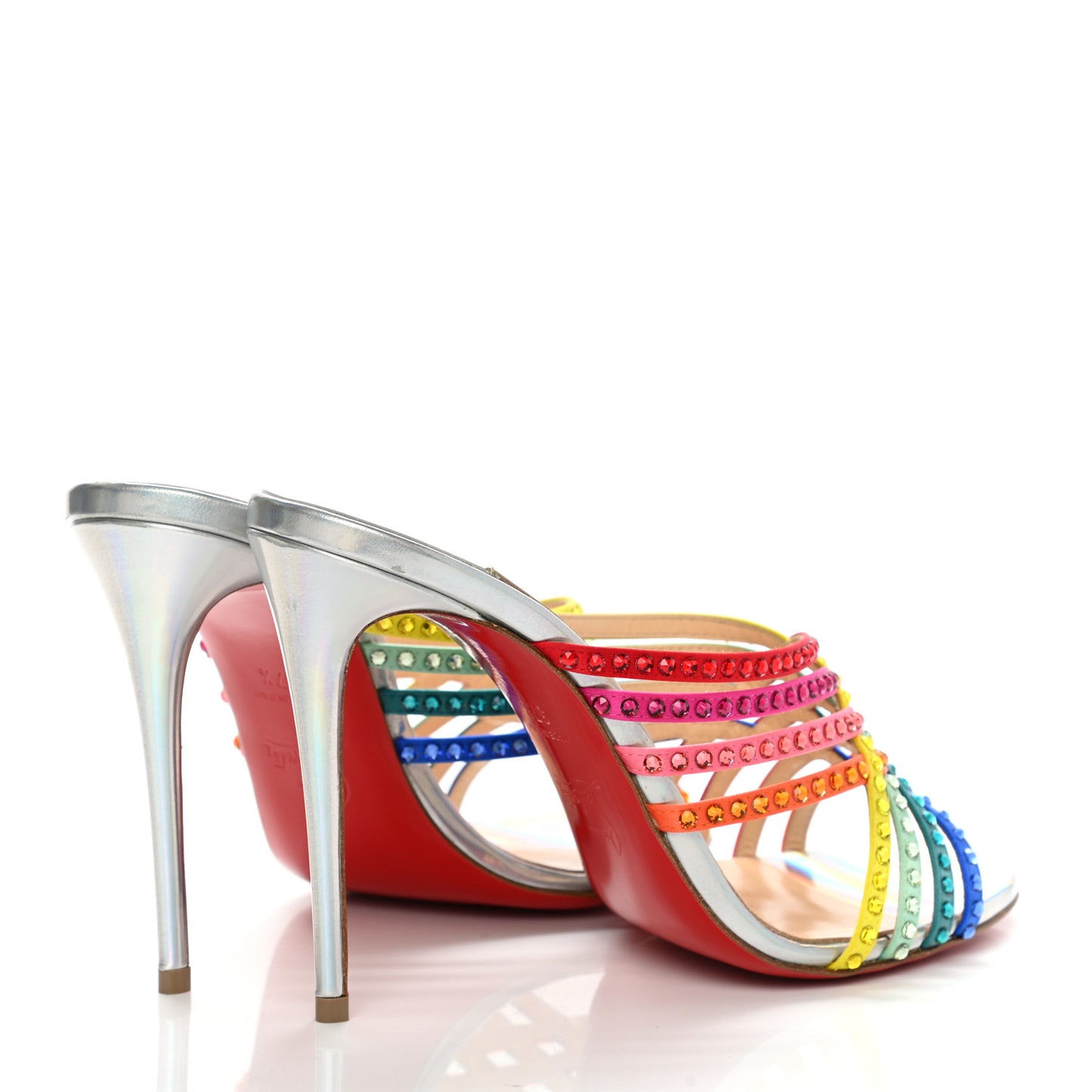 Specchio Calfskin Crystal Marthastrass 100 Slide Sandals 37.5 Silver Multicolor