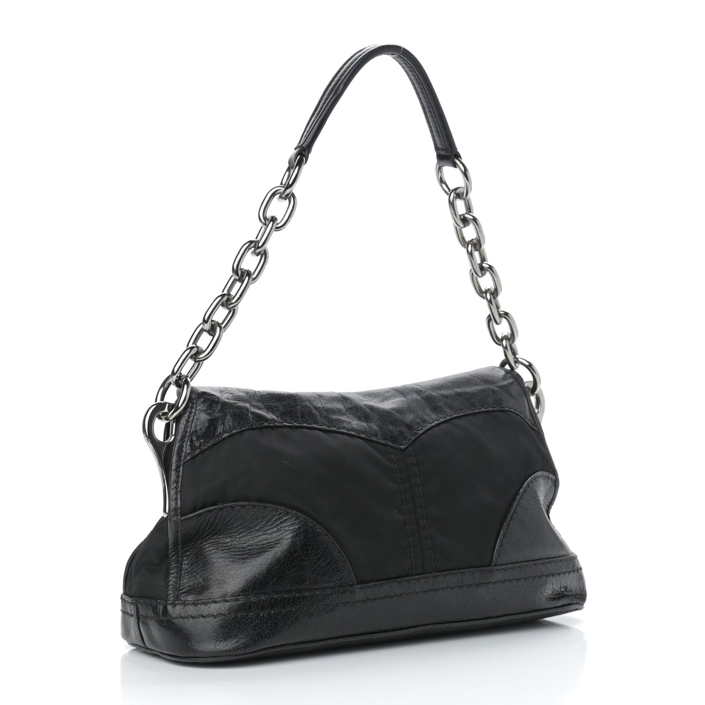 Calfskin Tessuto Nylon Shoulder Bag Black