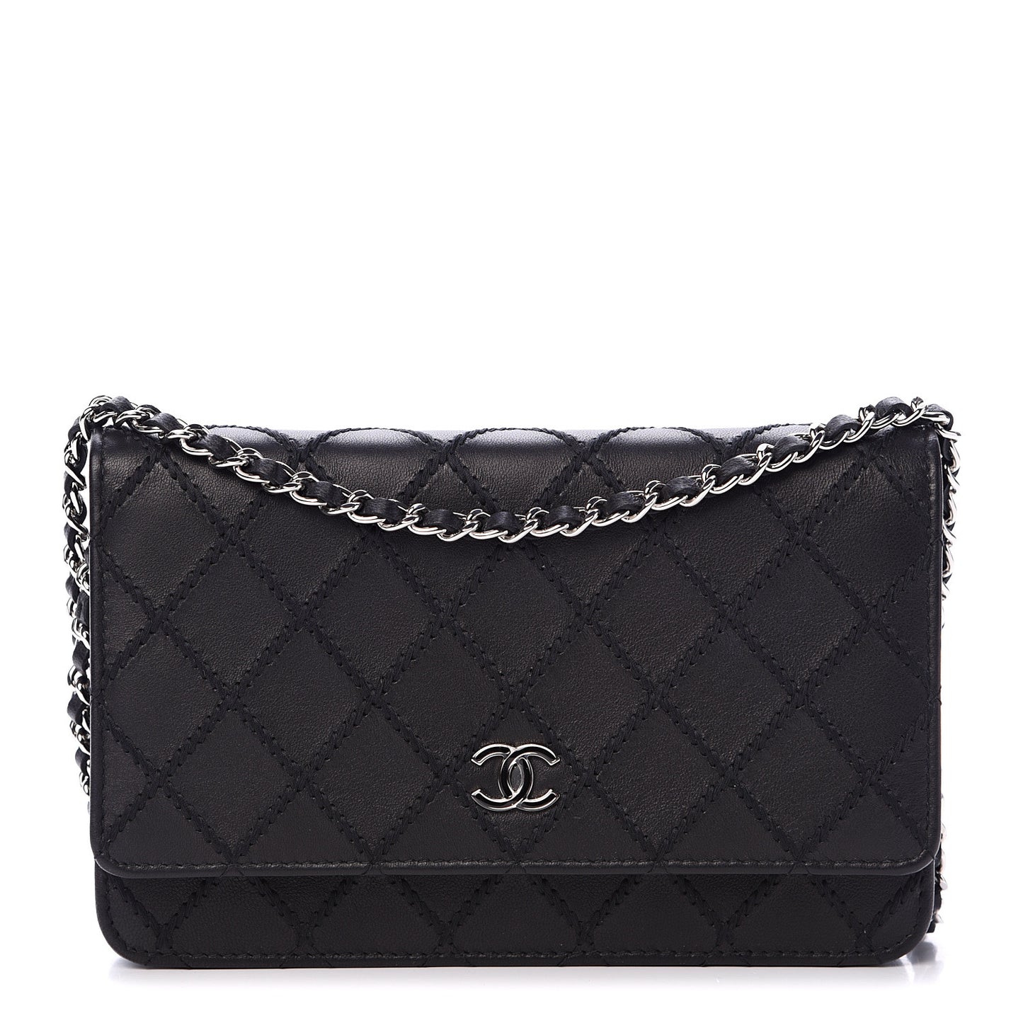 Calfskin Whipstitch Wallet On Chain WOC Black