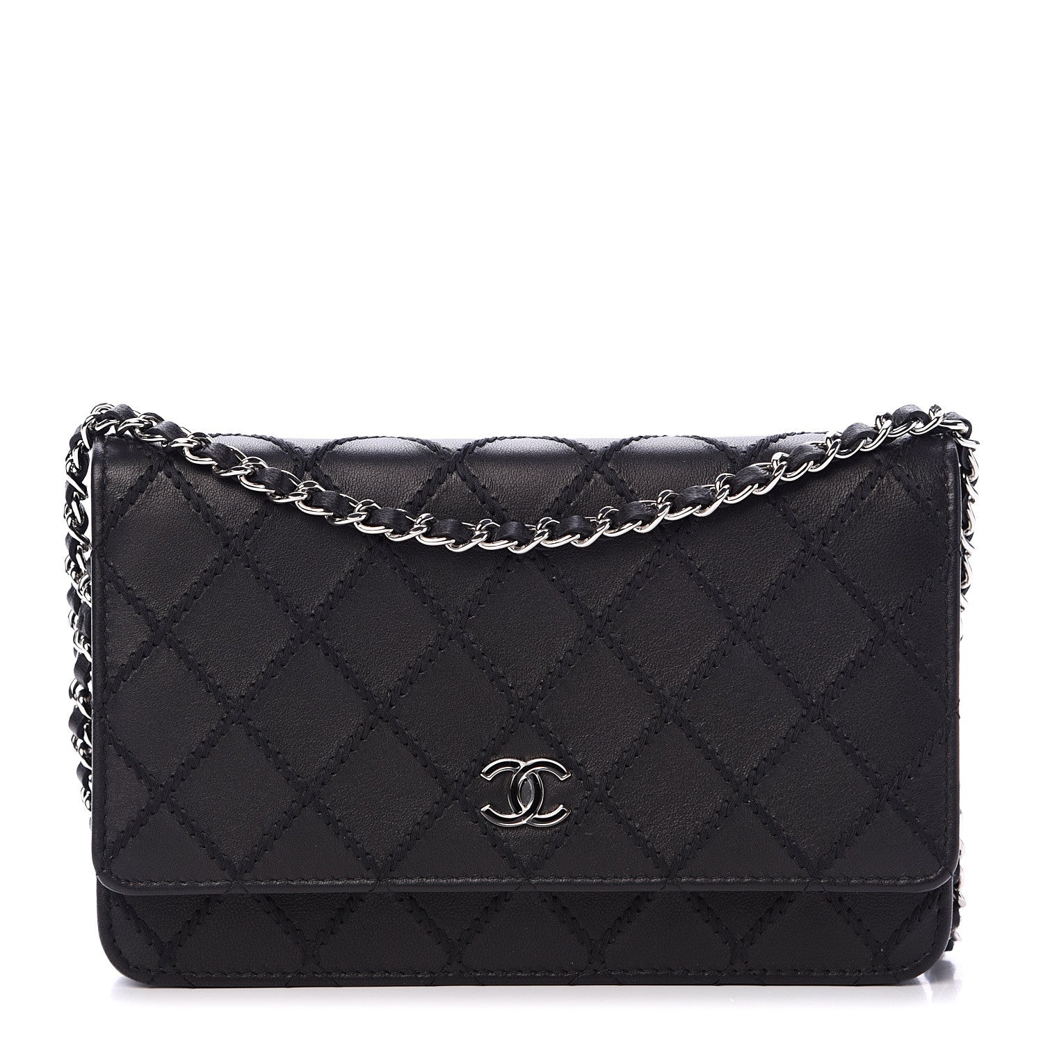 Chanel Calfskin Whipstitch Wallet On Chain WOC Black 1 of 11