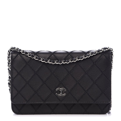 Chanel Calfskin Whipstitch Wallet On Chain WOC Black 1 of 11