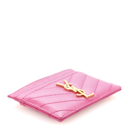 Saint Laurent Grain De Poudre Matelasse Chevron Monogram Credit Card Case Fresh Fuxia 4 of 10