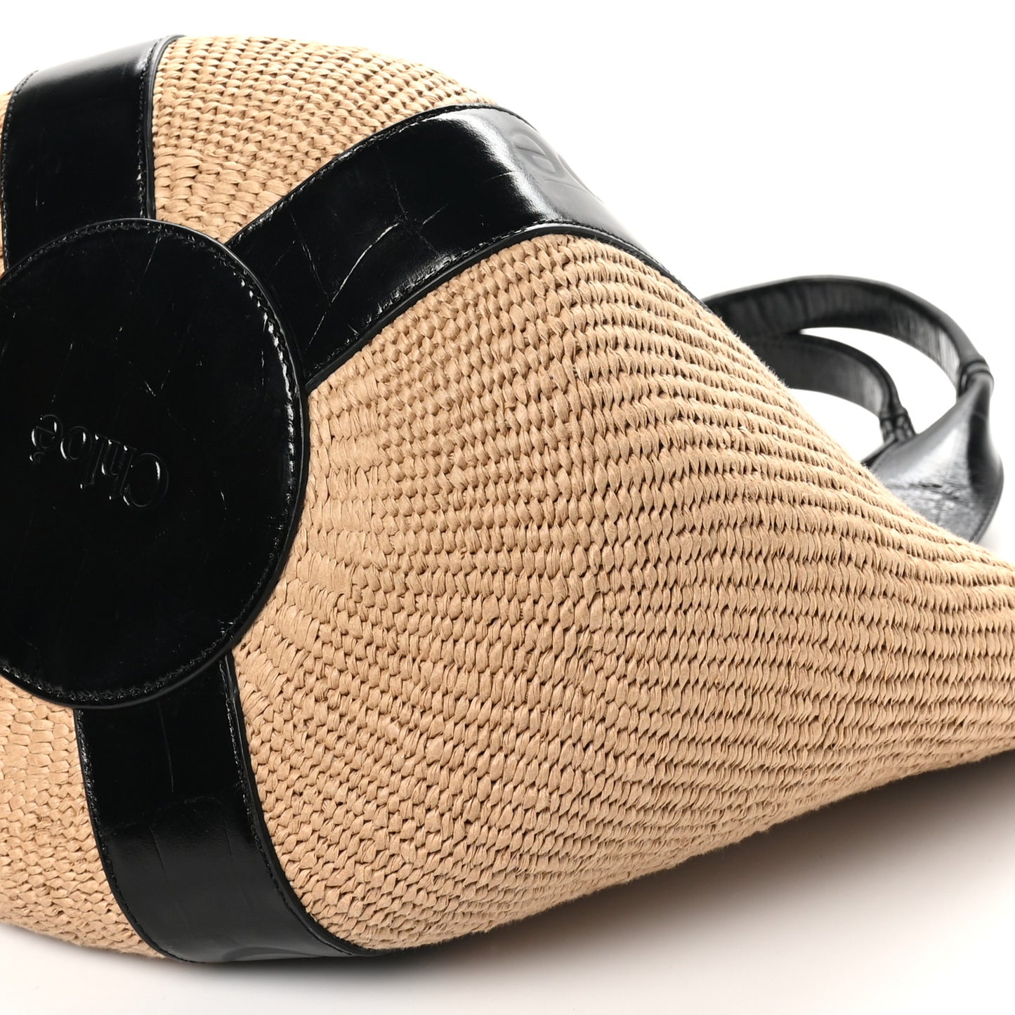 Raffia Calfskin Crocodile Embossed Large Woody Tote Black