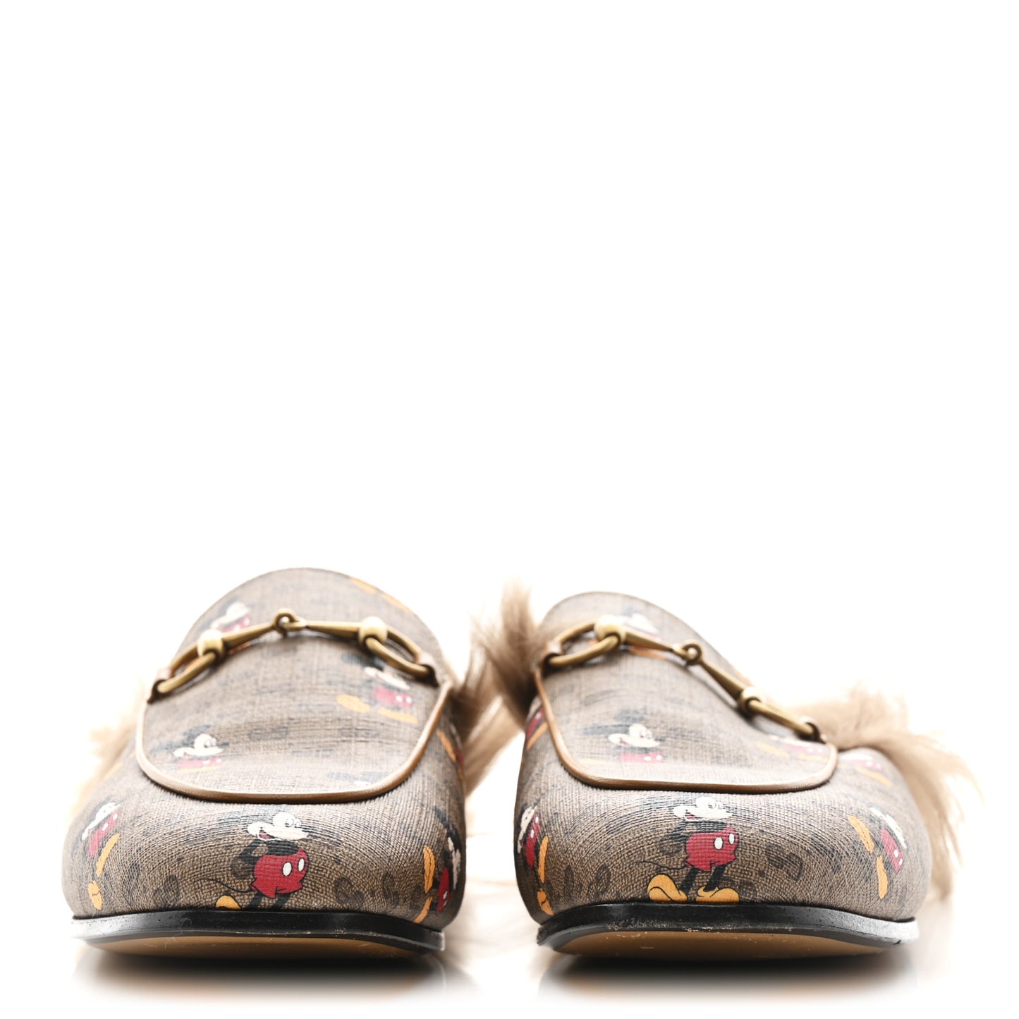 X DISNEY Mini Vintage GG Supreme Monogram Mickey Mouse Fur Womens Princetown Slippers 38 Beige Vintage Sun Oil
