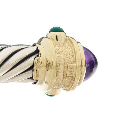 David Yurman Sterling Silver 14K Yellow Gold Amethyst Garnet Green Onyx Cabochon 10mm Cable Renaissance Bracelet 3 of 3