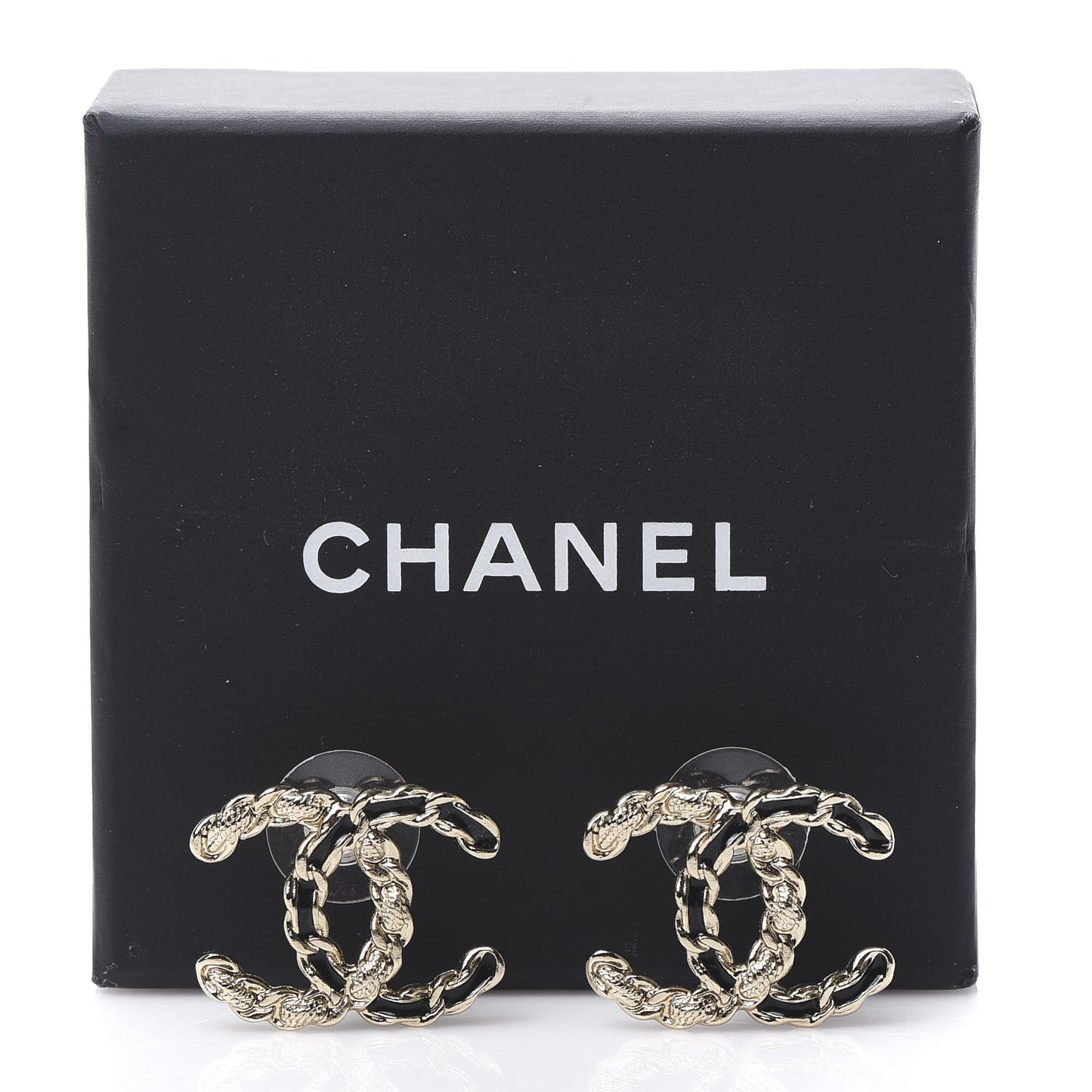 Enamel Metal Chain French New Wave CC Earrings Black Gold