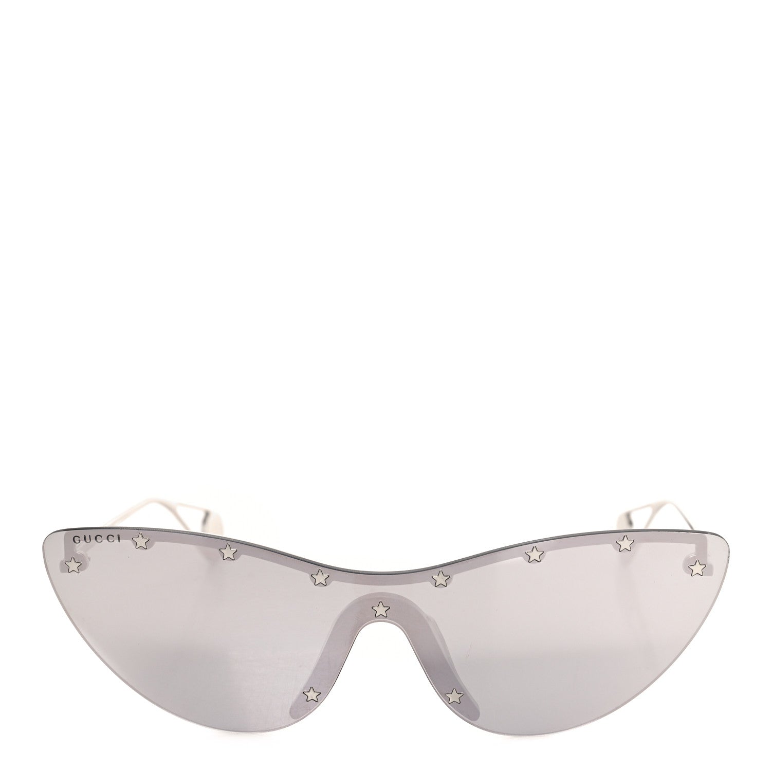 Gucci Metal Rimless Star Studded 90mm Cat Eye GG0666S Sunglasses Mirror Silver 2 of 8