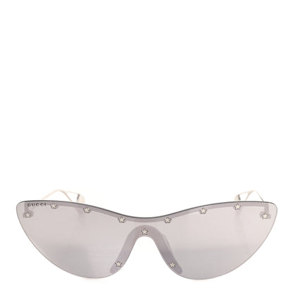Gucci Metal Rimless Star Studded 90mm Cat Eye GG0666S Sunglasses Mirror Silver 2 of 8