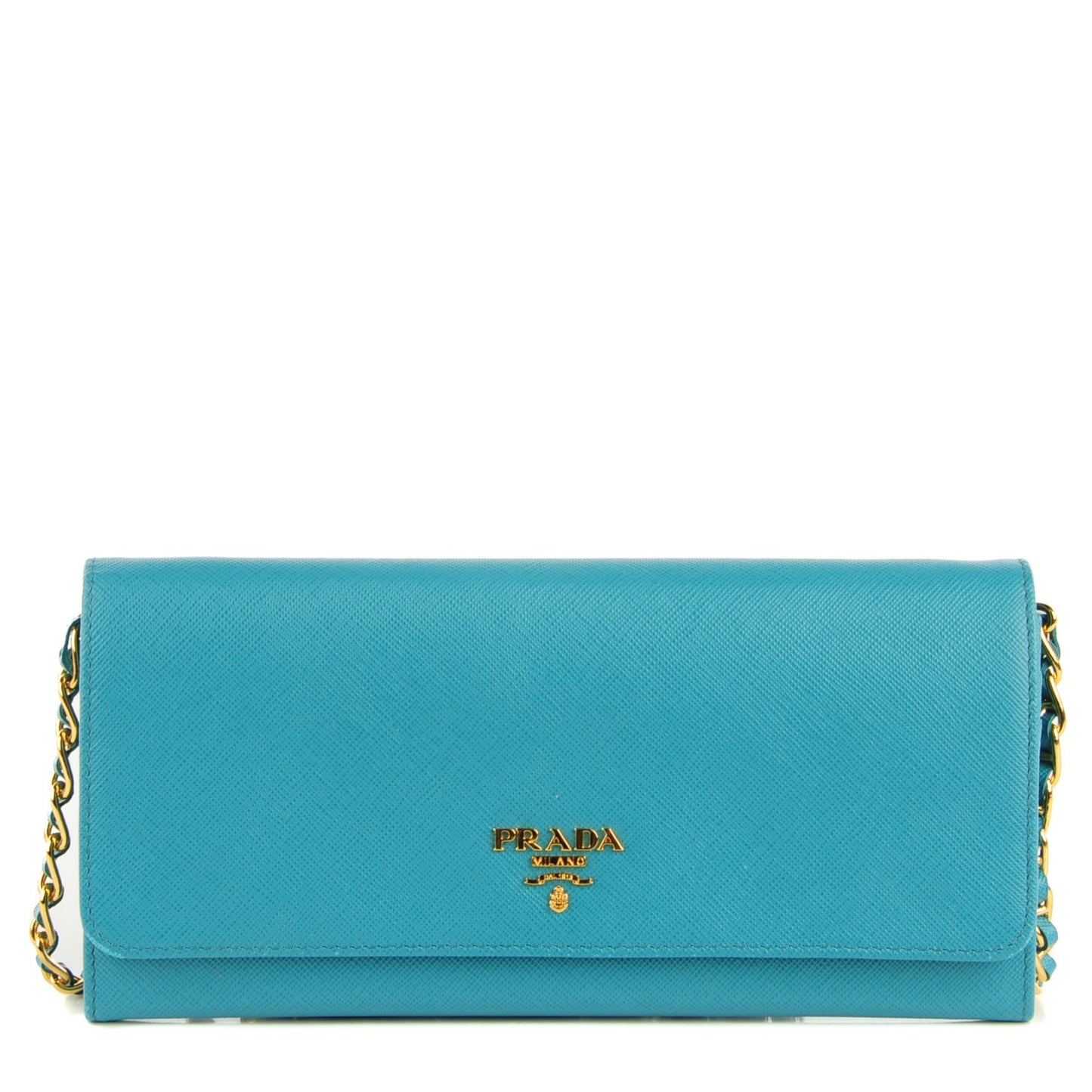 Saffiano Metal Oro Chain Wallet Turchese