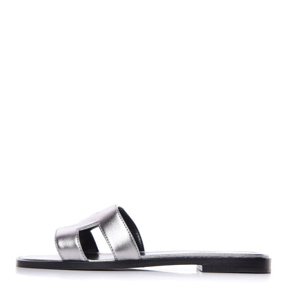 Hermes Metallic Nappa Calfskin Oran Sandals 36 Argent 1 of 7