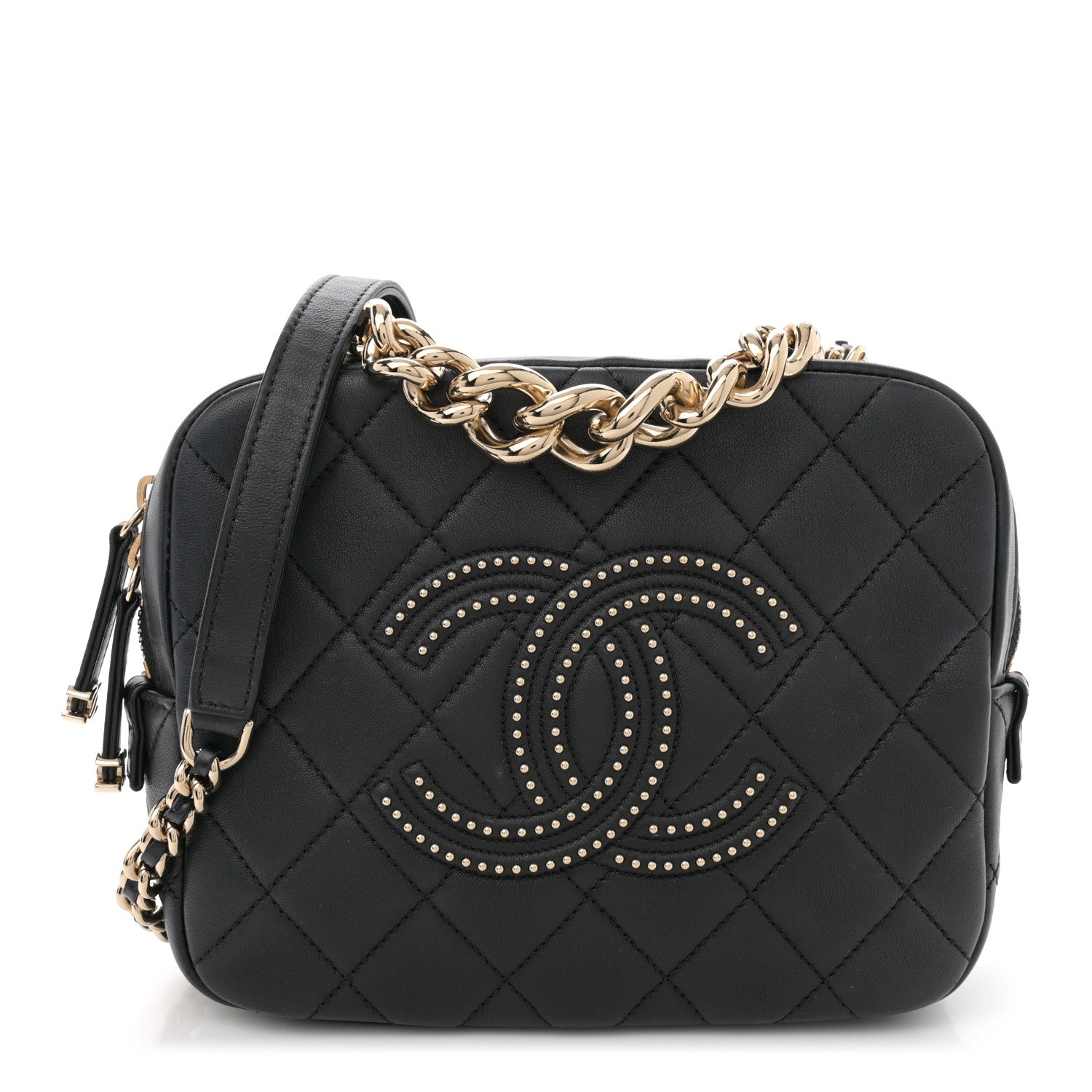 Chanel Lambskin Quilted Studded Quilted Vanity Case With Chain Black 1 of 10