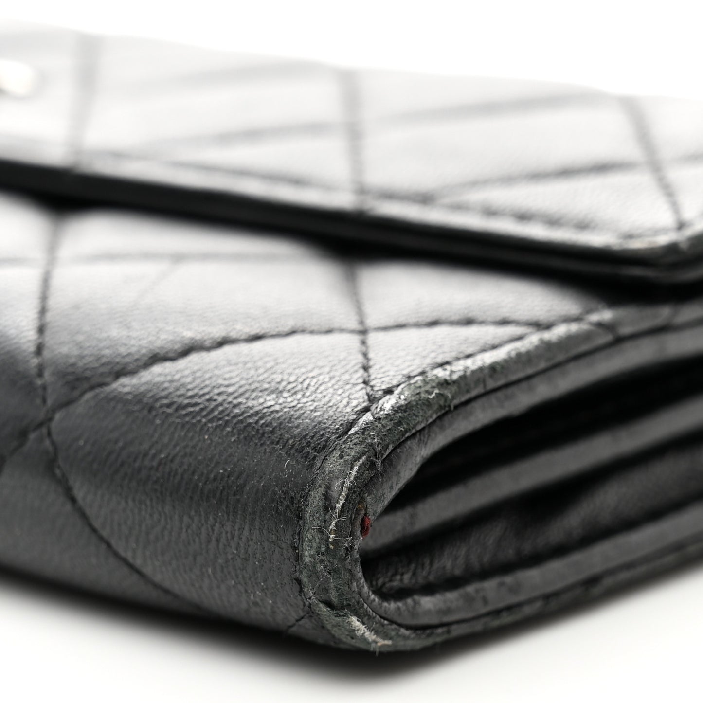 Lambskin Quilted Large Gusset Flap Wallet Black