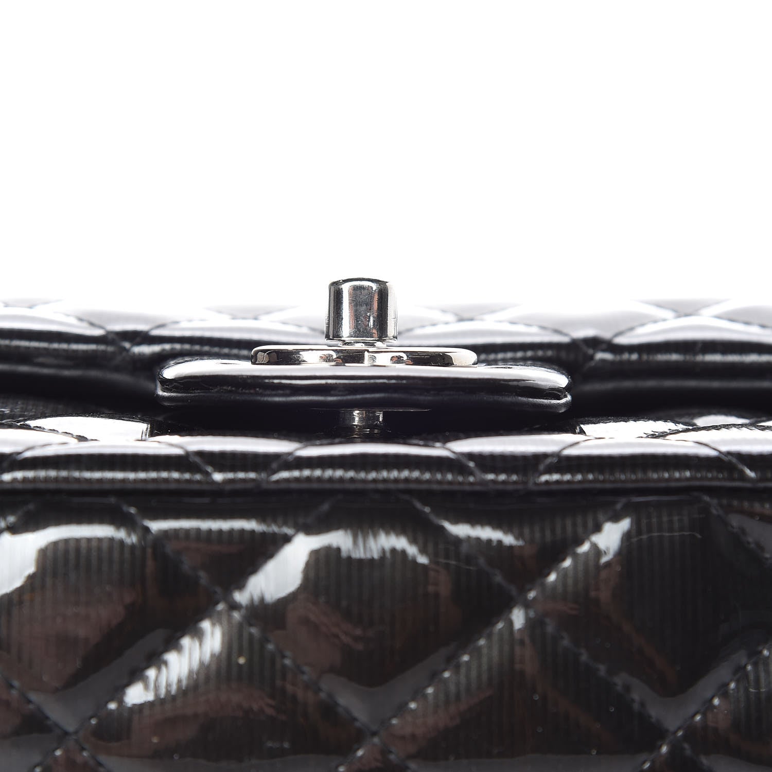Chanel Striated Patent Calfskin Quilted Mini Rectangular Flap Dark Grey 13 of 15