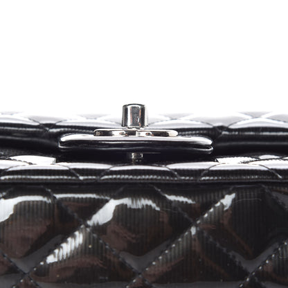 Chanel Striated Patent Calfskin Quilted Mini Rectangular Flap Dark Grey 13 of 15