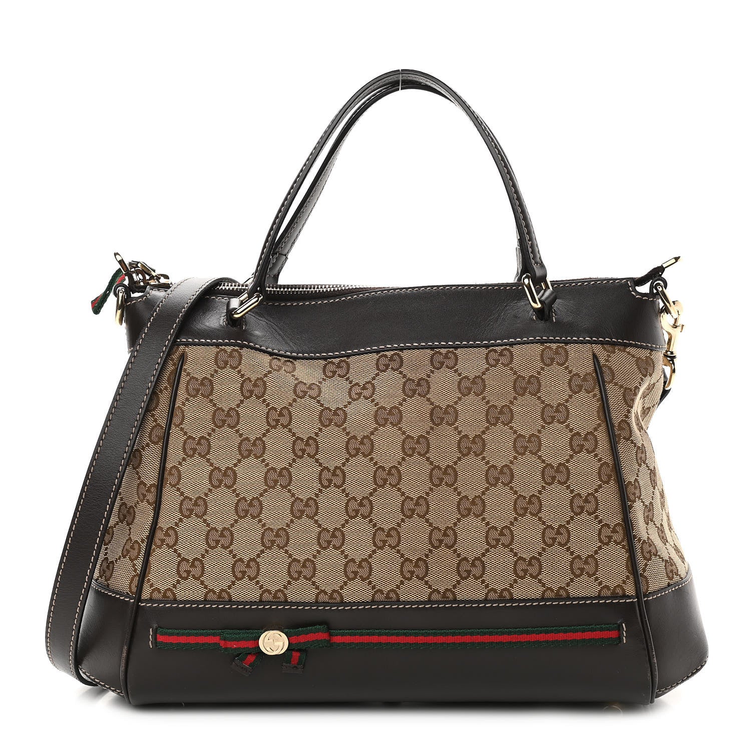 Gucci Monogram Web Mayfair Top Handle Satchel Dark Brown 1 of 14