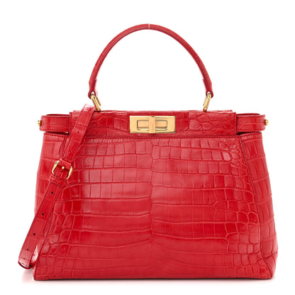 Fendi Shiny Crocodile Shiny Nappa Medium Peekaboo Iconic Satchel Red 1 of 10