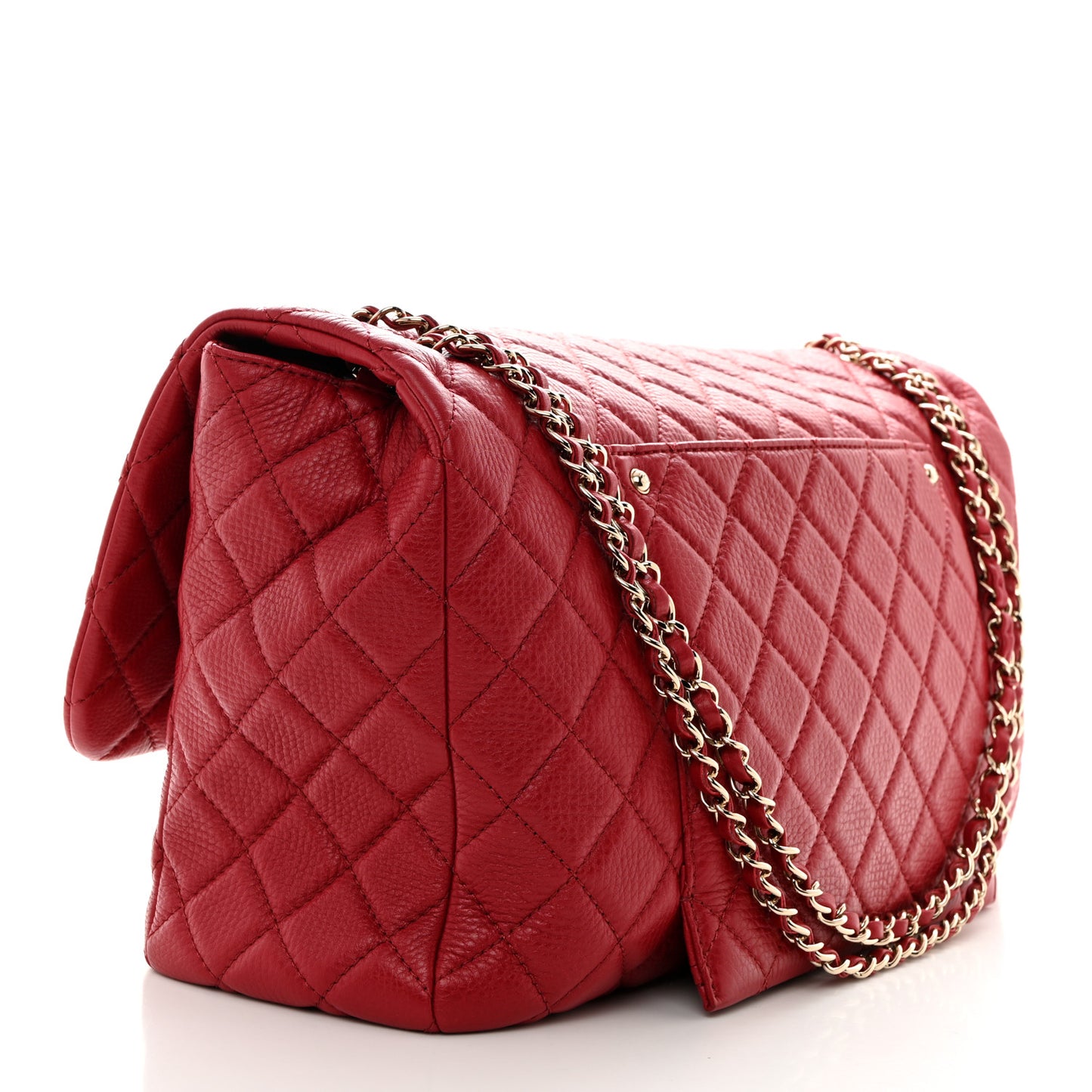 Metallized Calfskin Quilted Small XXL Travel Flap Bag Red