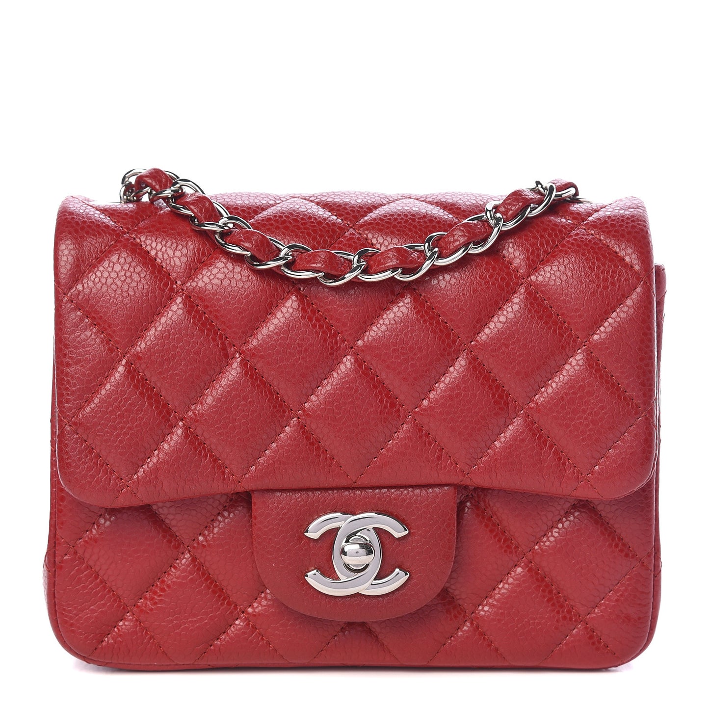 Caviar Quilted Mini Square Flap Red