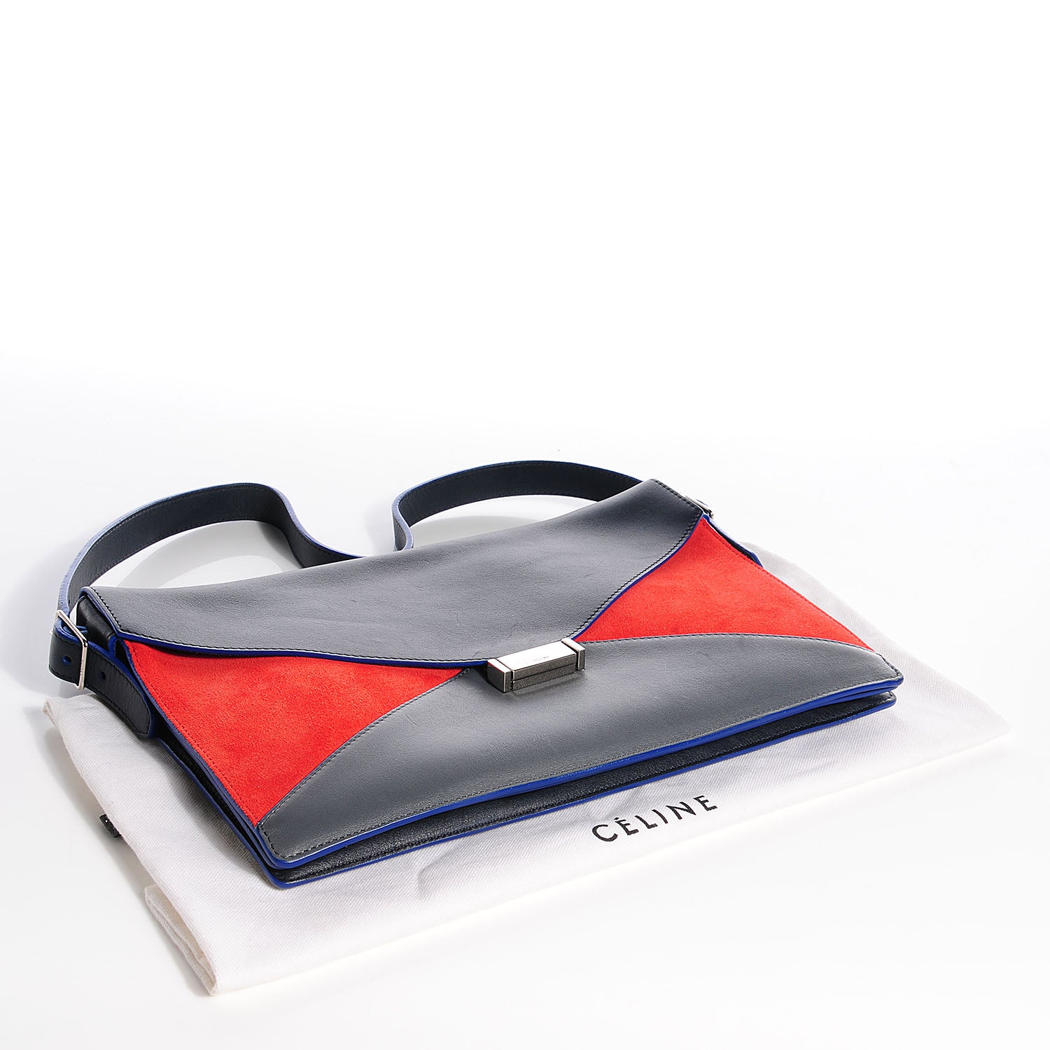 Celine Calfskin Suede Tri-Color Diamond Clutch Red 5 of 11