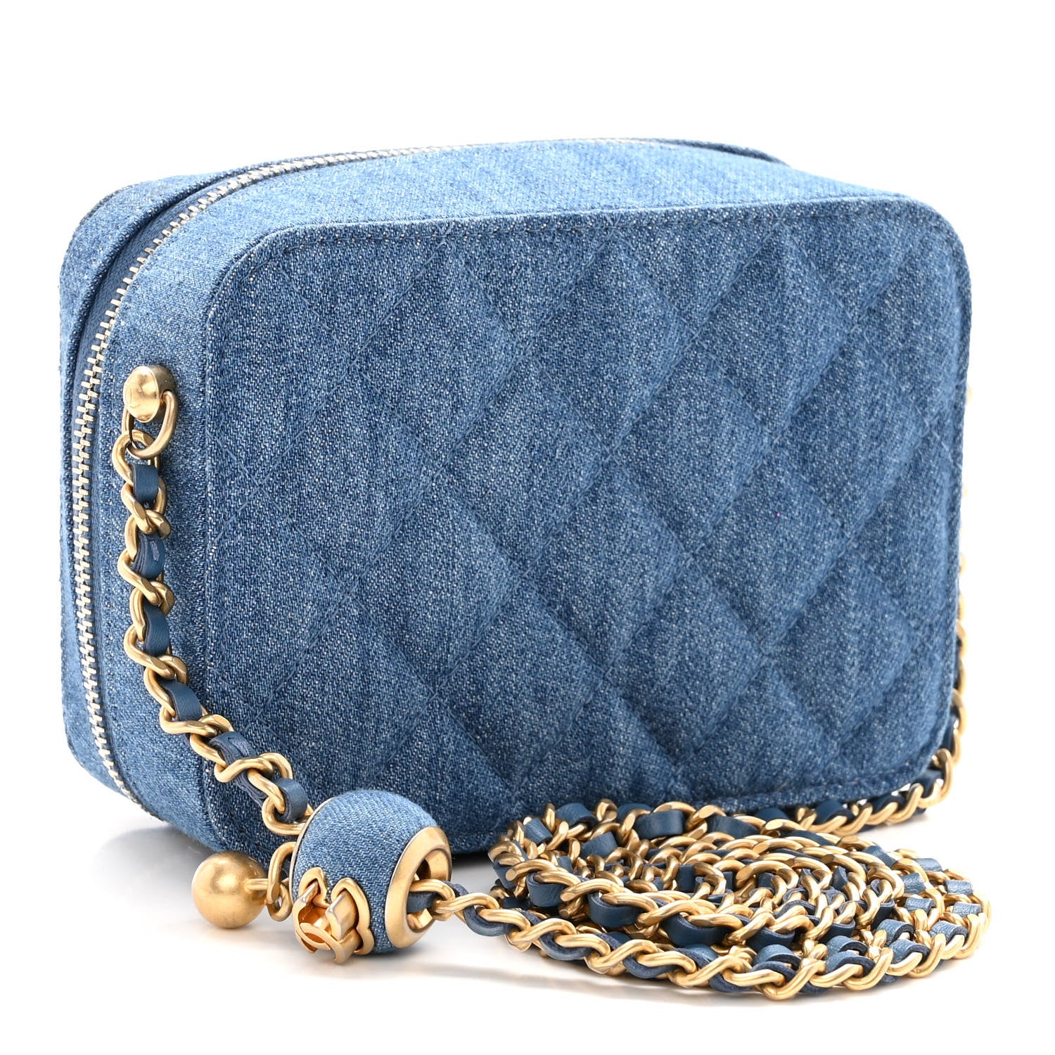 Chanel Denim Quilted CC Pearl Crush Camera Case Blue 3 of 10