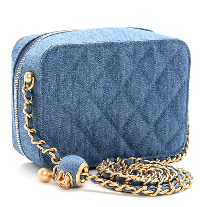 Chanel Denim Quilted CC Pearl Crush Camera Case Blue 3 of 10