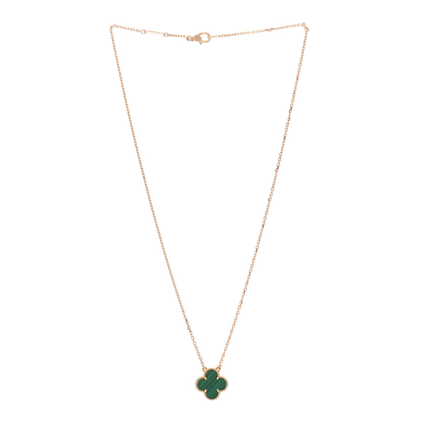 18K Yellow Gold Malachite Vintage Alhambra Pendant Necklace