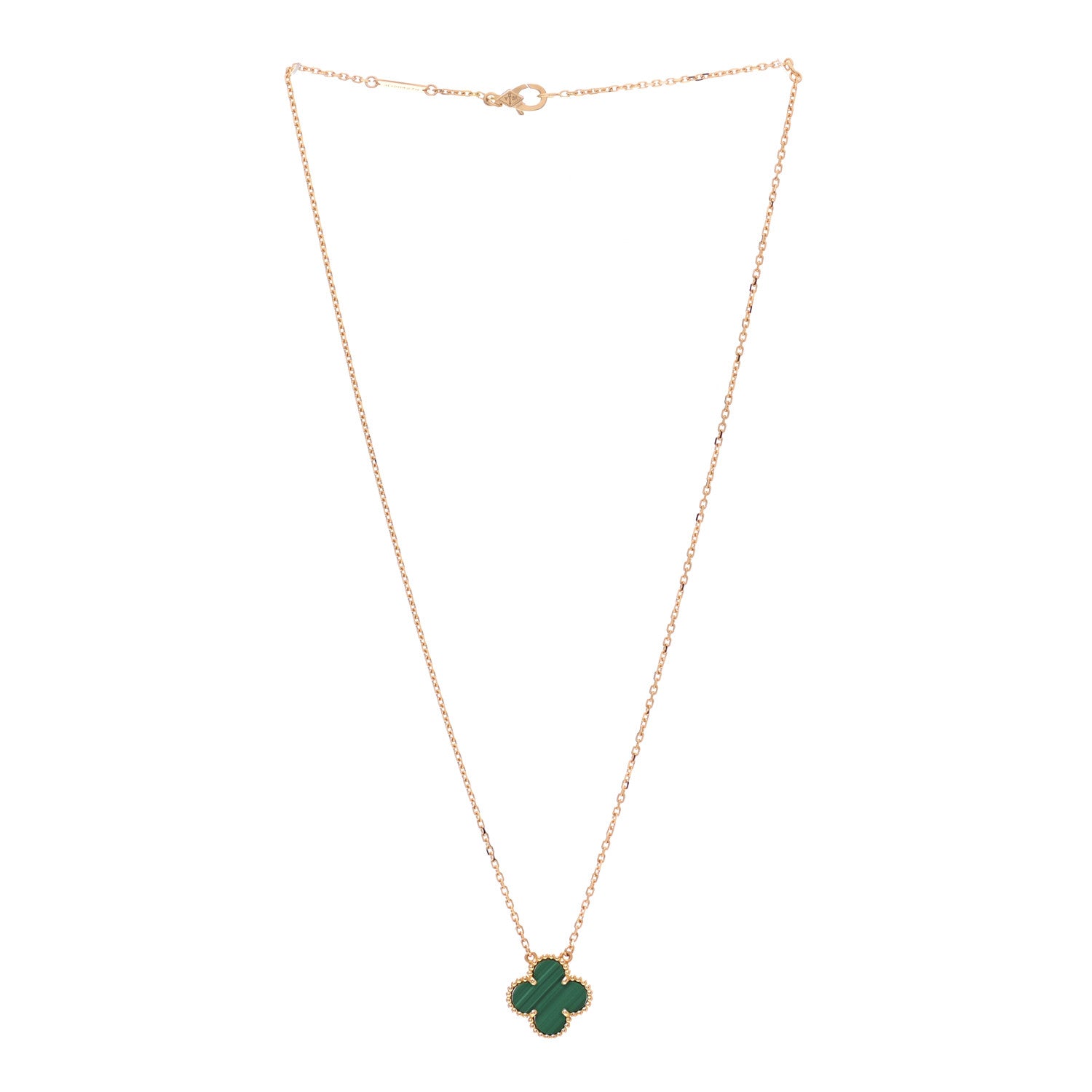 Van Cleef & Arpels 18K Yellow Gold Malachite Vintage Alhambra Pendant Necklace 3 of 7