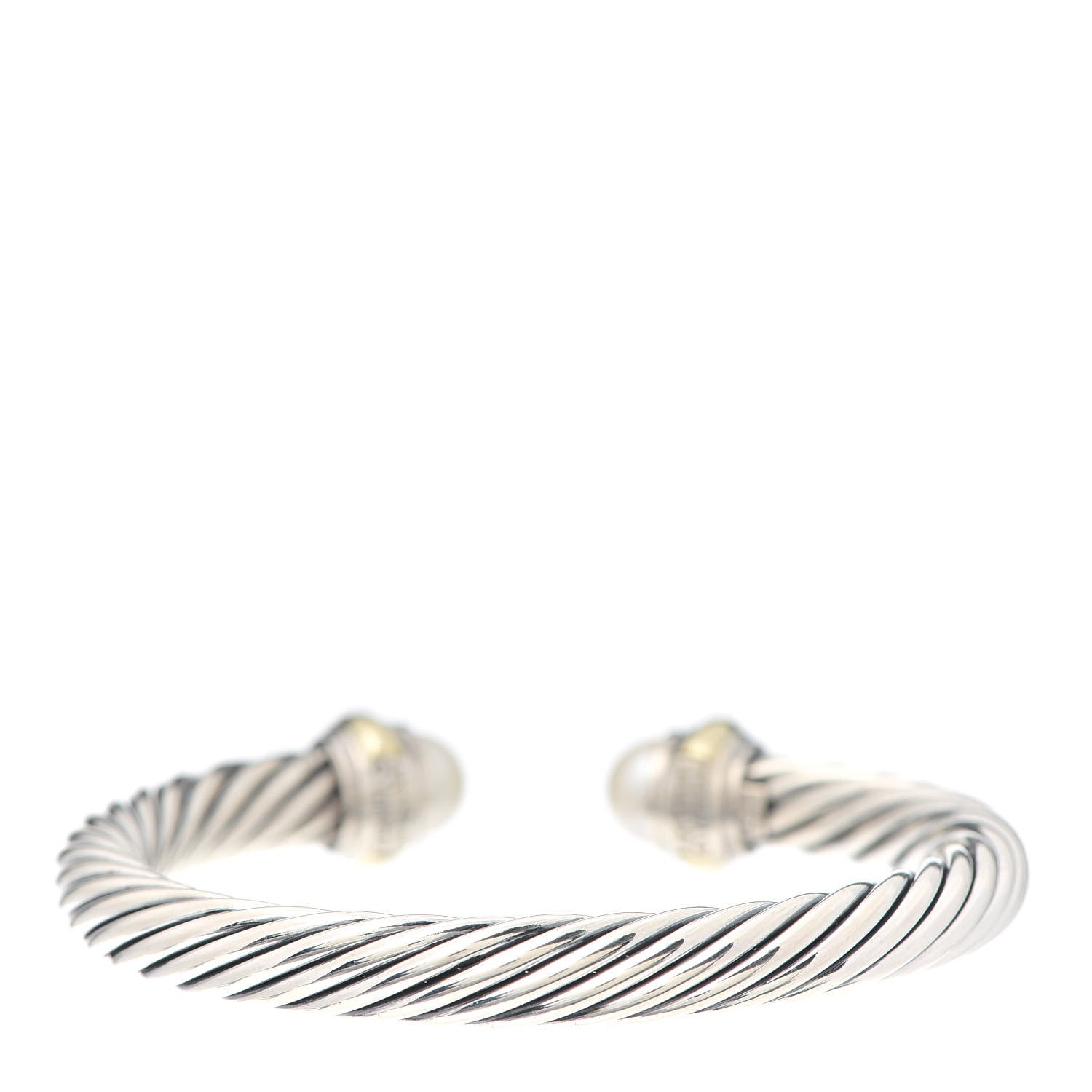 David Yurman Sterling Silver 14K Yellow Gold Pearl 7mm Cable Classics Bracelet 3 of 5