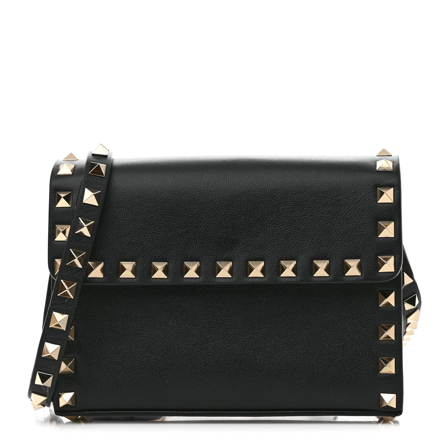 Vitello Mini Rockstud Flap Wallet on Strap Black