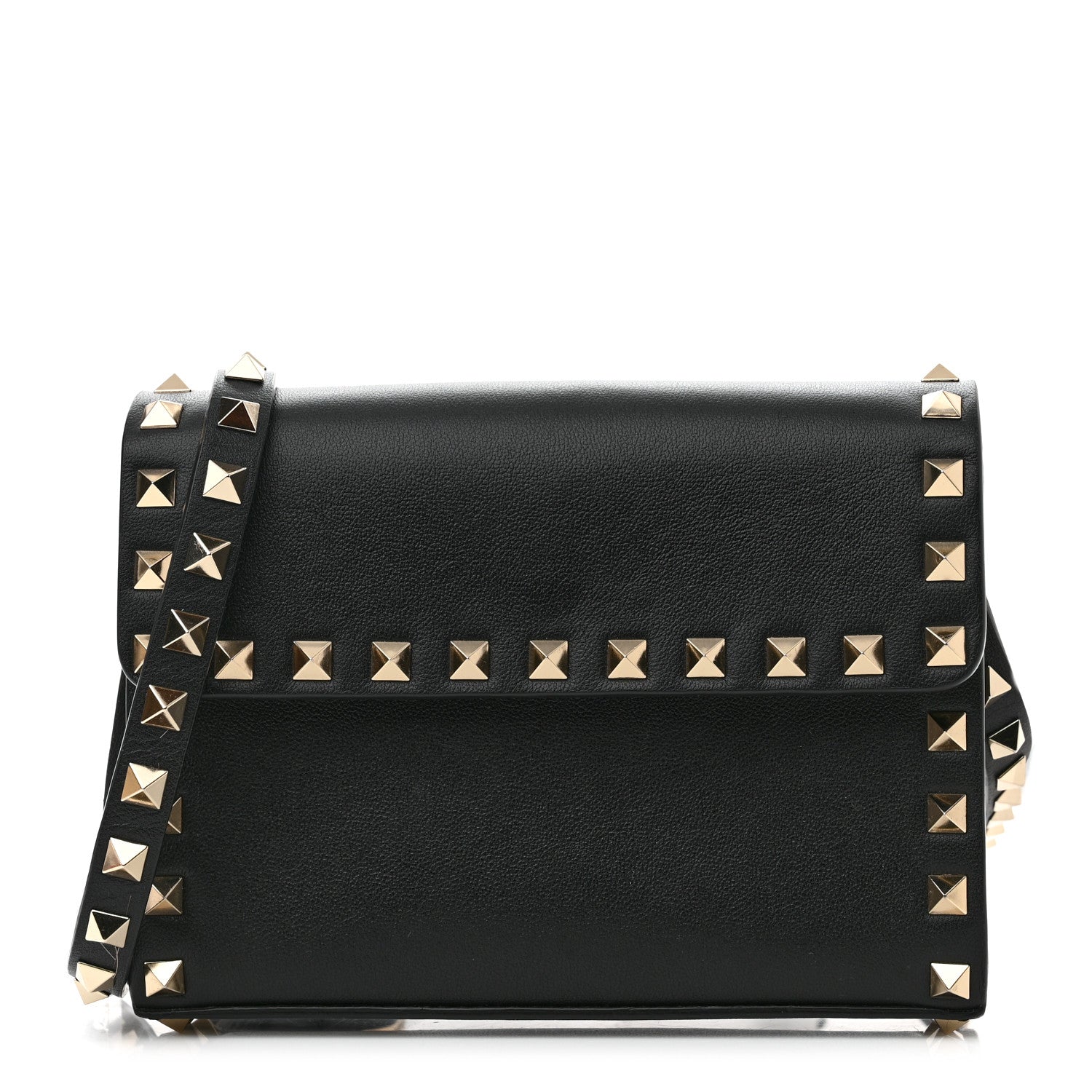 Valentino Garavani Vitello Mini Rockstud Flap Wallet on Strap Black 1 of 10