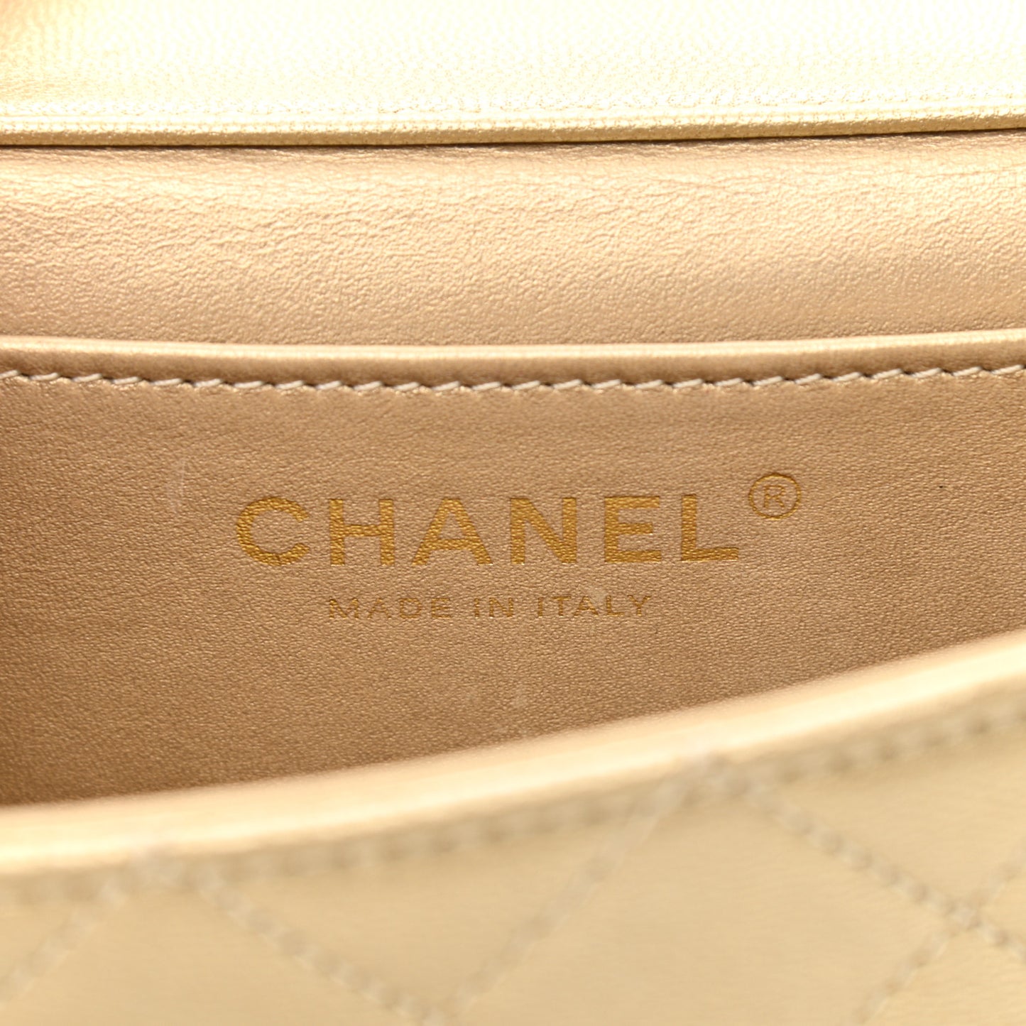 Metallic Goatskin Quilted Chic Pearls Flap Gold