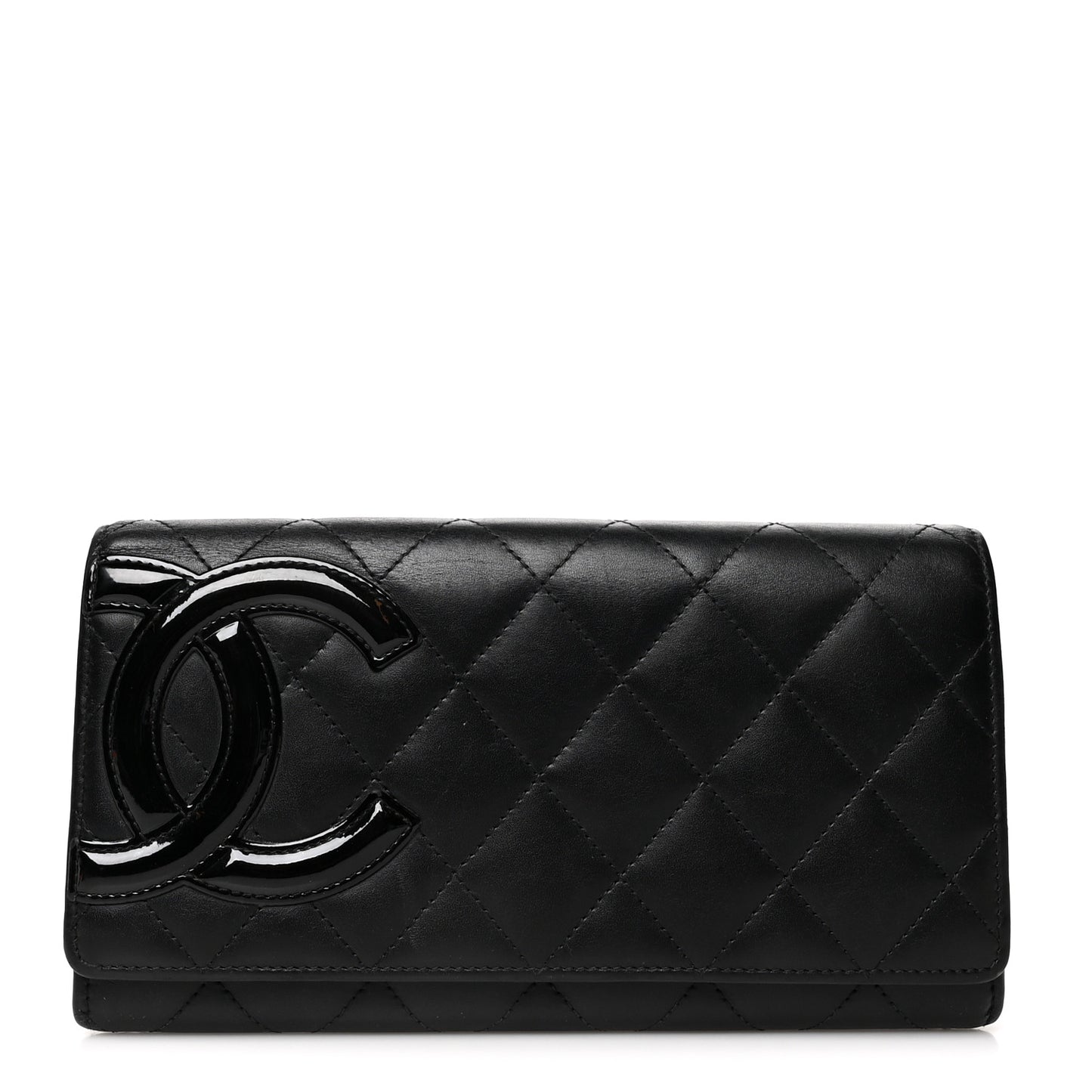 Calfskin Quilted Cambon Gusset Flap Wallet Black