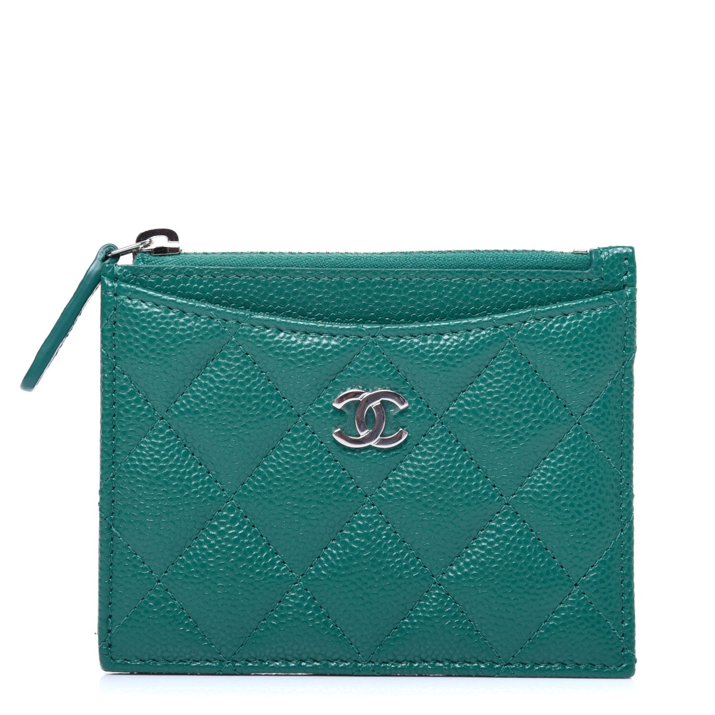 Caviar Quilted CC Zip Card Holder Green