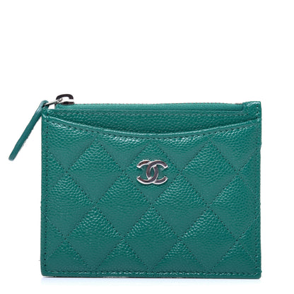 Chanel Caviar Quilted CC Zip Card Holder Green 1 of 10