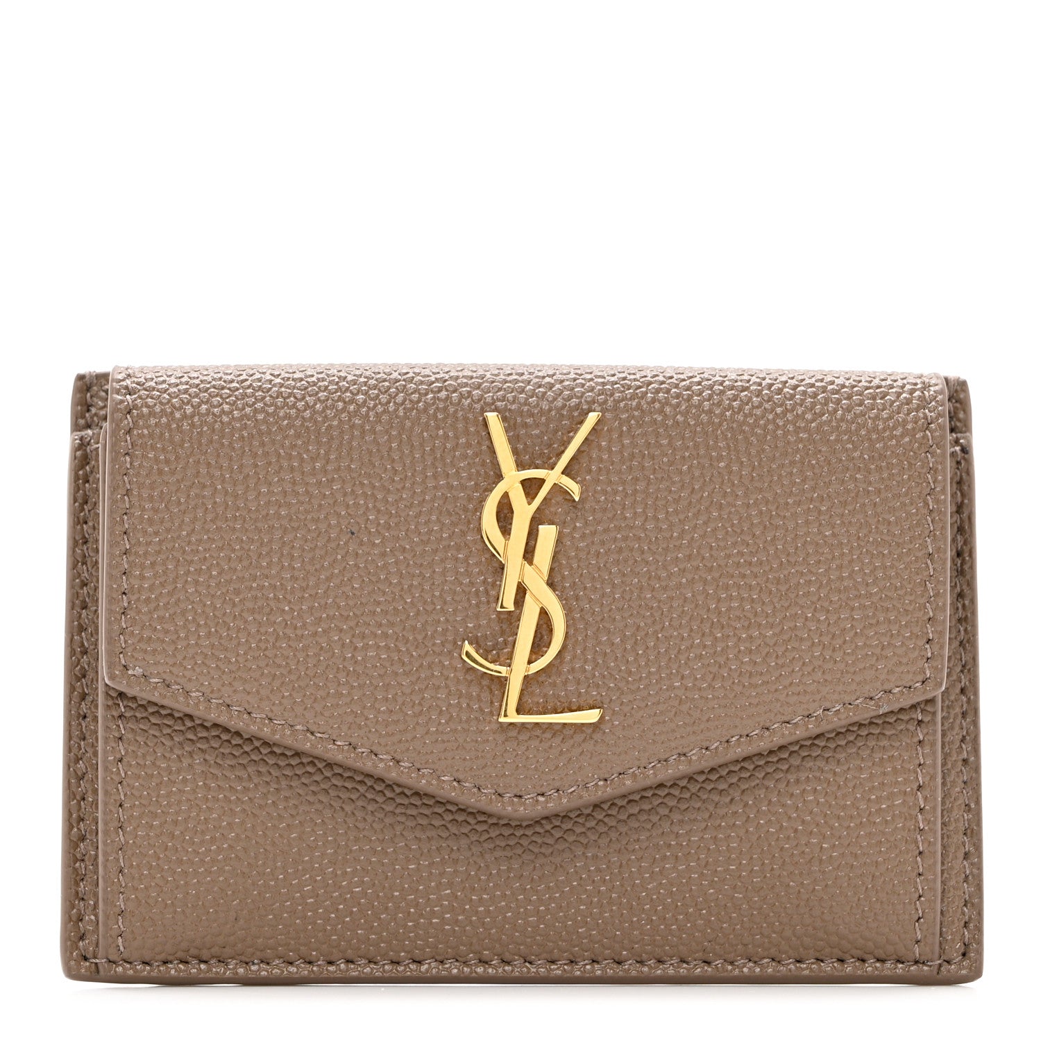 Saint Laurent Grain De Poudre Uptown Monogram Card Case Dark Beige 1 of 7