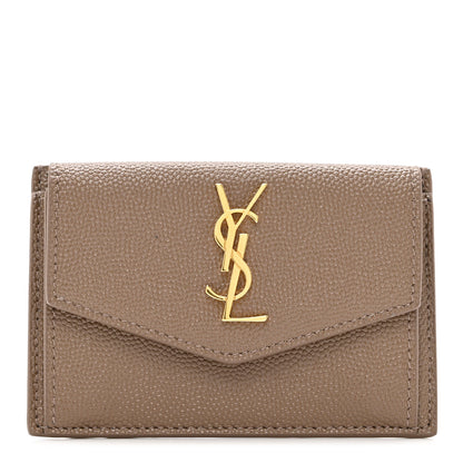 Saint Laurent Grain De Poudre Uptown Monogram Card Case Dark Beige 1 of 7