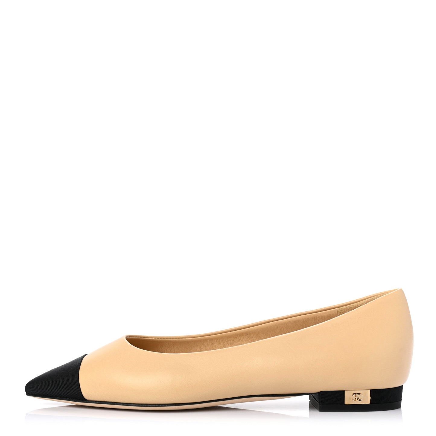 Lambskin Grosgrain Cap Toe Ballerina Flats 35.5 Beige Black