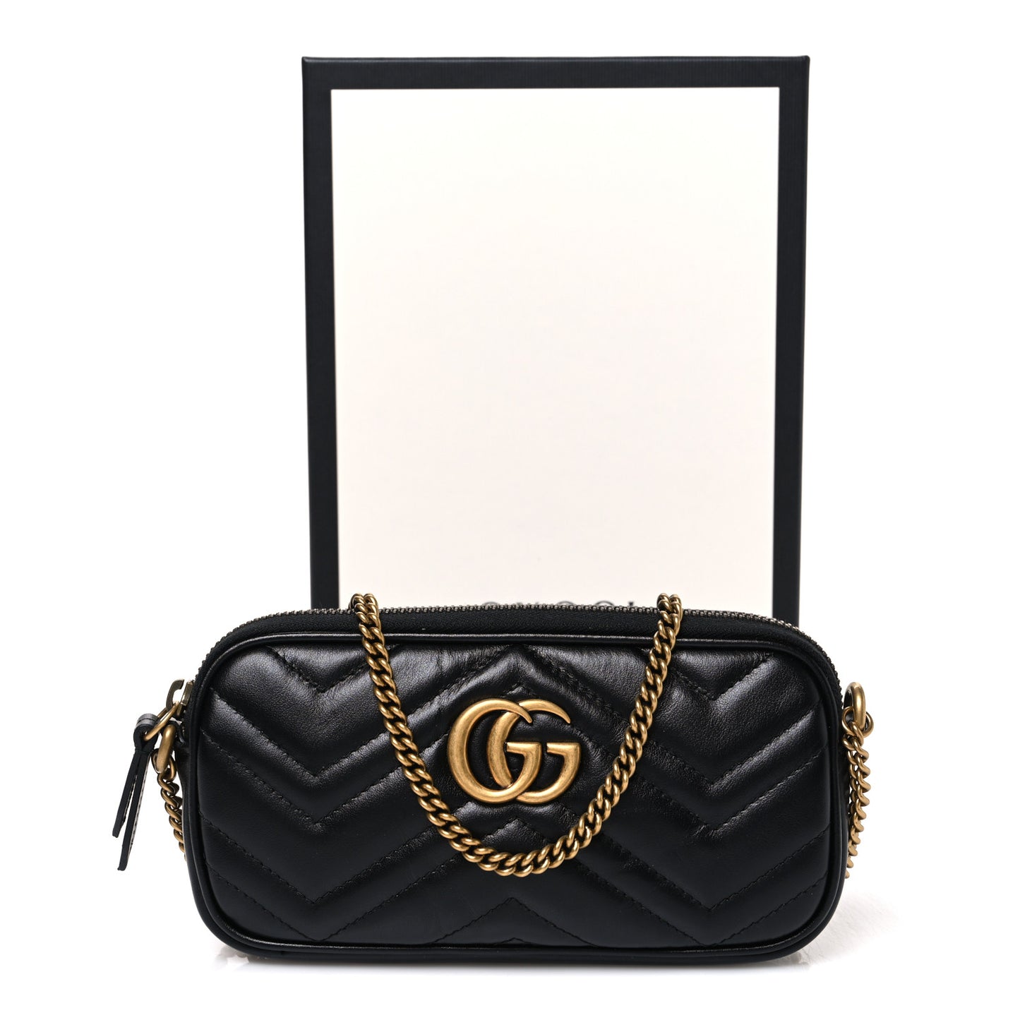 Calfskin Matelasse Mini GG Marmont Chain Crossbody Bag Black
