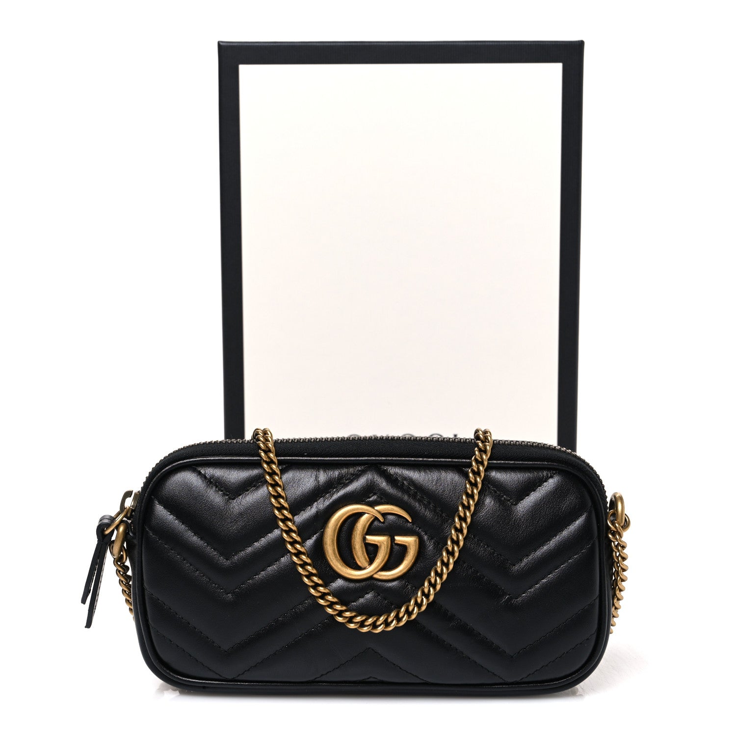 Gucci Calfskin Matelasse Mini GG Marmont Chain Crossbody Bag Black 10 of 10