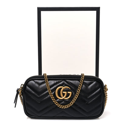 Gucci Calfskin Matelasse Mini GG Marmont Chain Crossbody Bag Black 10 of 10