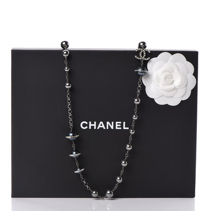 Chanel Crystal Pearl Beaded CC Long Necklace Grey 9 of 9