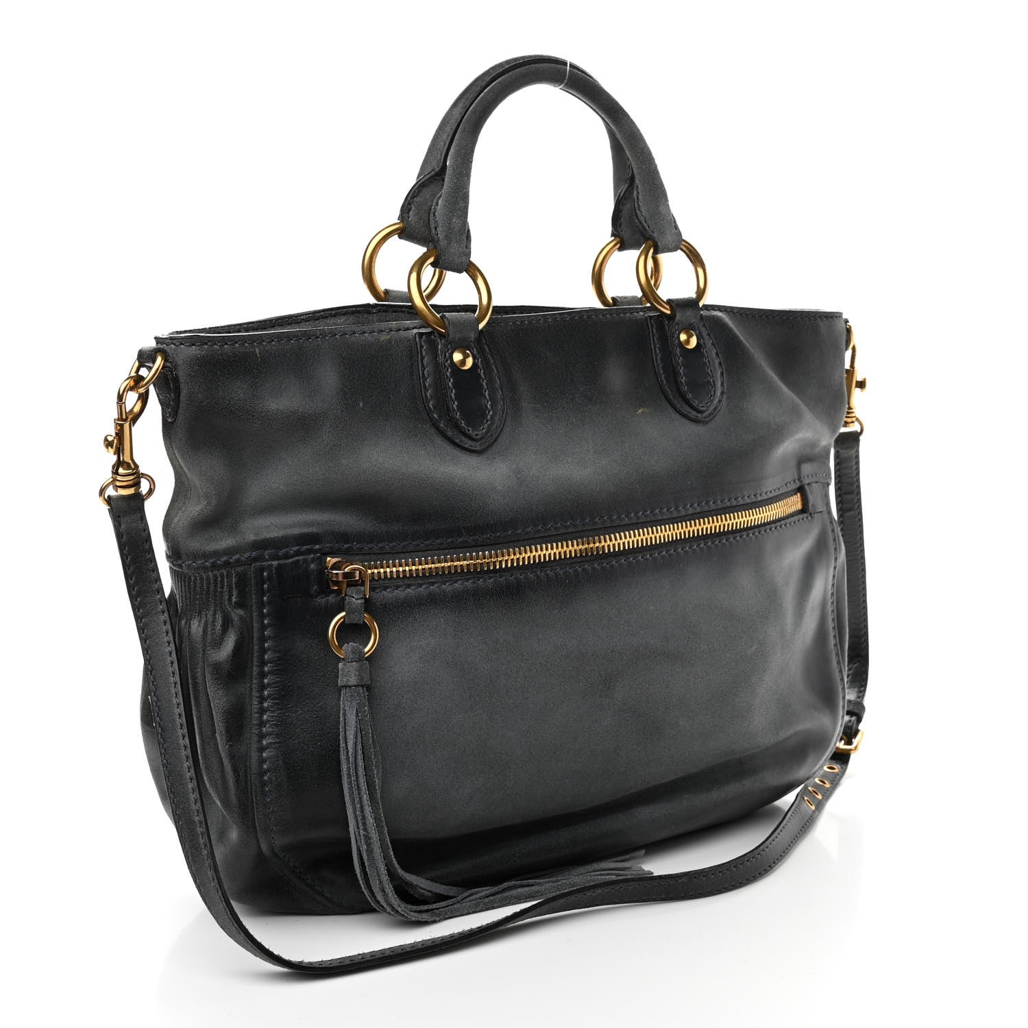 Miu Miu Calfskin Zip Tote Blue 3 of 11