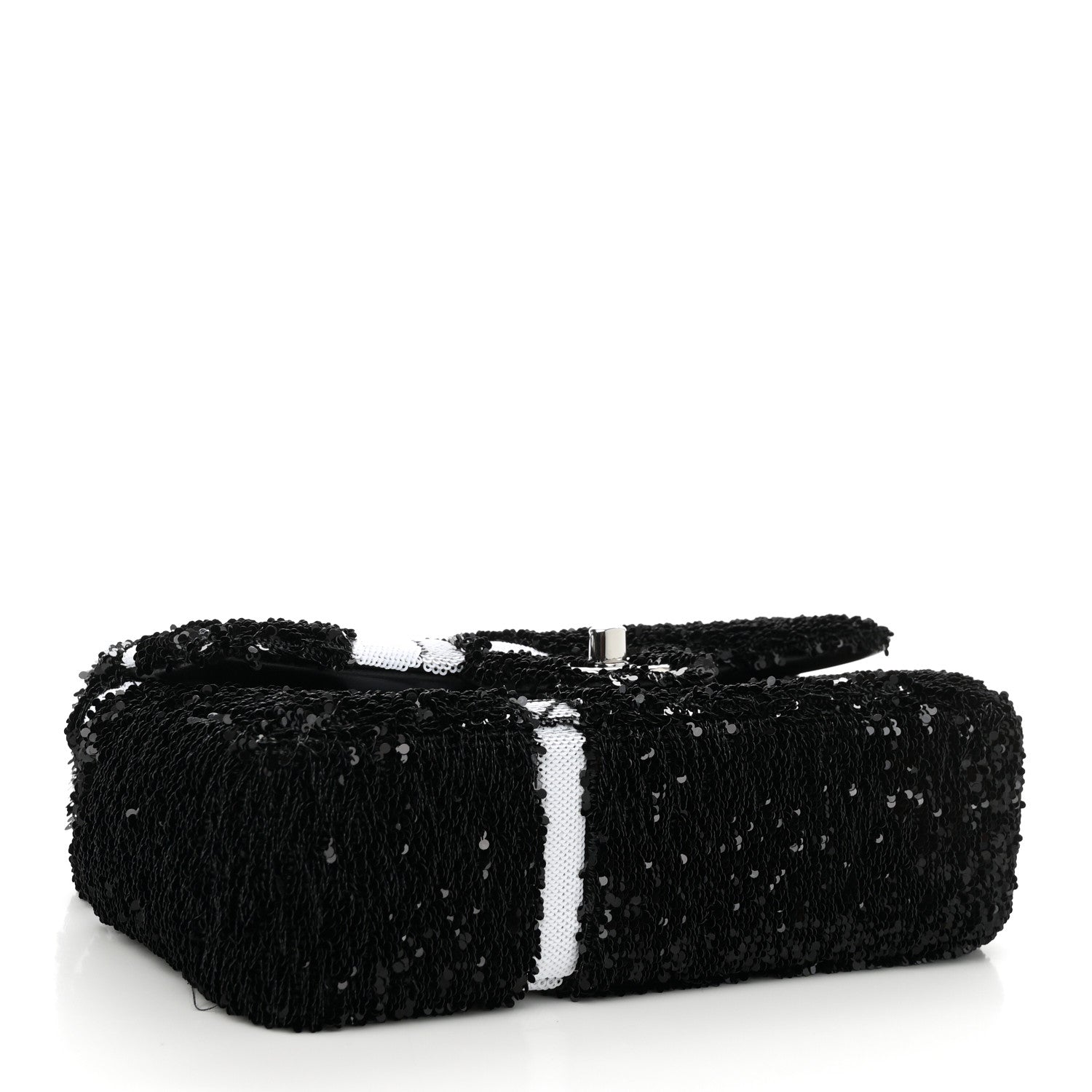 Chanel Sequin Ribbon Mini Rectangular Flap Black White 1738727
