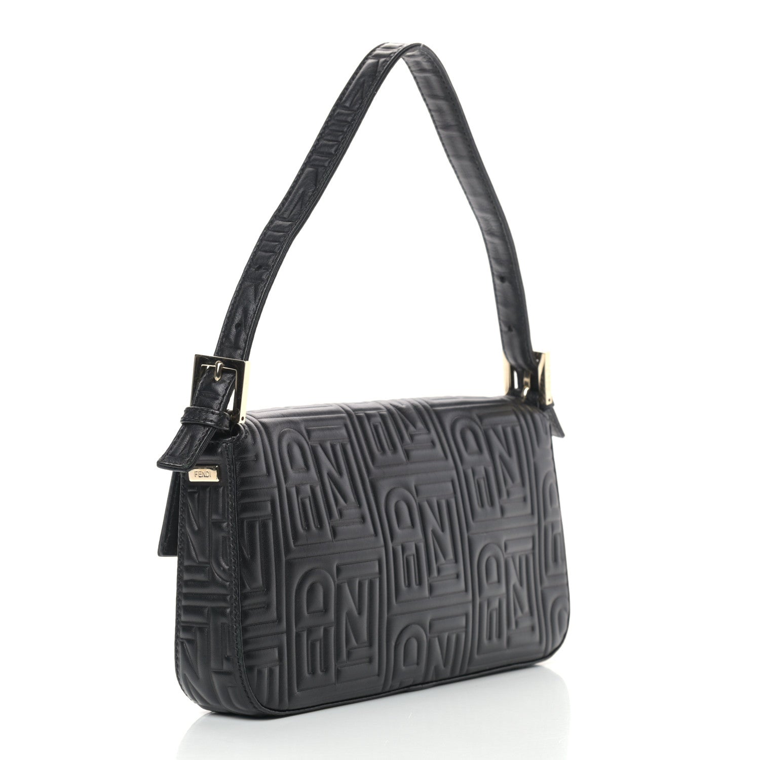Fendi Nappa Logo Embossed Baguette Black 2 of 10