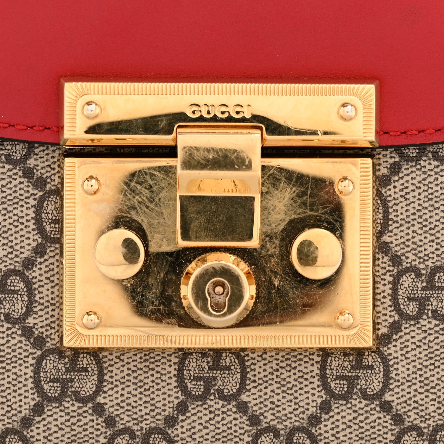 Gucci GG Supreme Monogram Calfskin Web Medium Padlock Messenger Shoulder Bag Beige Hibiscus Red New Rosette 12 of 14