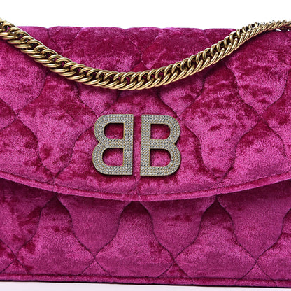 Balenciaga Crushed Velvet Crystal Mattress Quilted BB Wallet On Chain Fuchsia 11 of 11