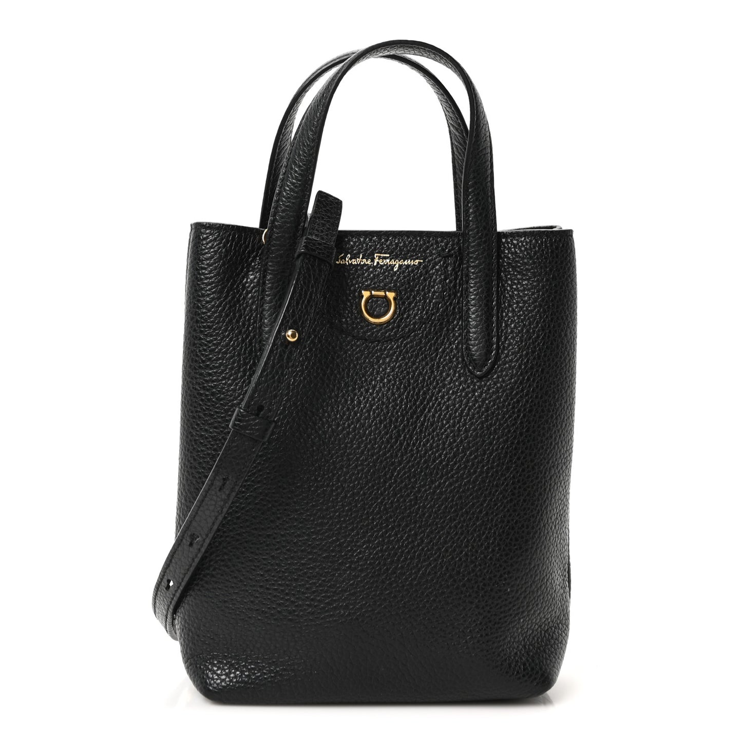 Tumbled Calfskin Gancini Mini Bag Black